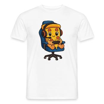 Gamer, manette pizza, manette alimentaire, amateur de pizza, - T-shirt homme - blanc - Devant - AI Model Male 178 dark (178cm)