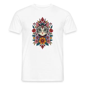 Katzenkopf im Blumenkranz - Männer T-Shirt - Weiß - Vorne - AI Model Male 178 dark (178cm)