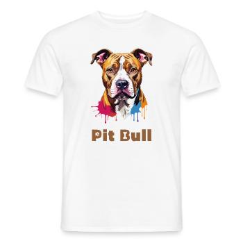 Pitbull Portrait with Paint Splashes - Men's T-Shirt - white - Front - AI Model Male 178 dark (178cm)