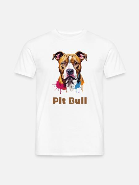 Pitbull Portrait with Paint Splashes - Men's T-Shirt - white