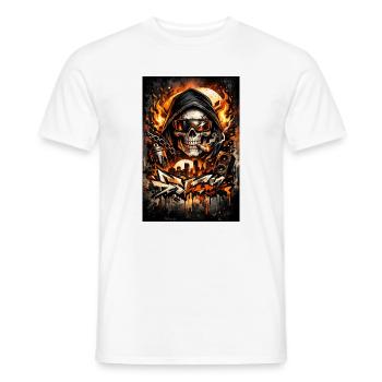 Urban skull with flames skyline - Men's T-Shirt - white - Front - AI Model Male 178 dark (178cm)
