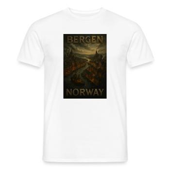 Bergen Norwegen – Steampunk Reiseposter Fjord - Männer T-Shirt - Weiß - Vorne - AI Model Male 178 dark (178cm)