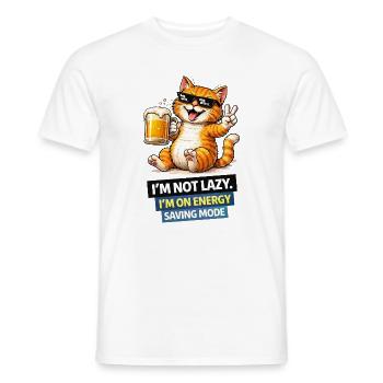 Energy Saving Cat Not Lazy - Men's T-Shirt - white - Front - AI Model Male 178 dark (178cm)