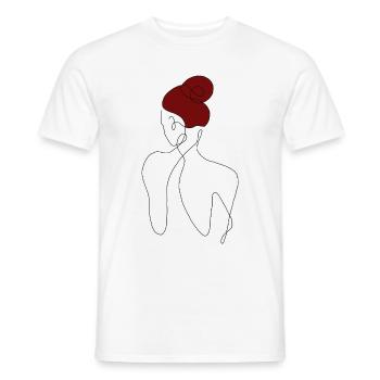Elegant Womans back Line Art Style - with red hair - Men's T-Shirt - white - Front - AI Model Male 178 dark (178cm)