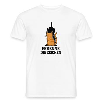 Erkenne die Zeichen Katze Mittelfinger - Männer T-Shirt - Weiß - Vorne - AI Model Male 178 dark (178cm)