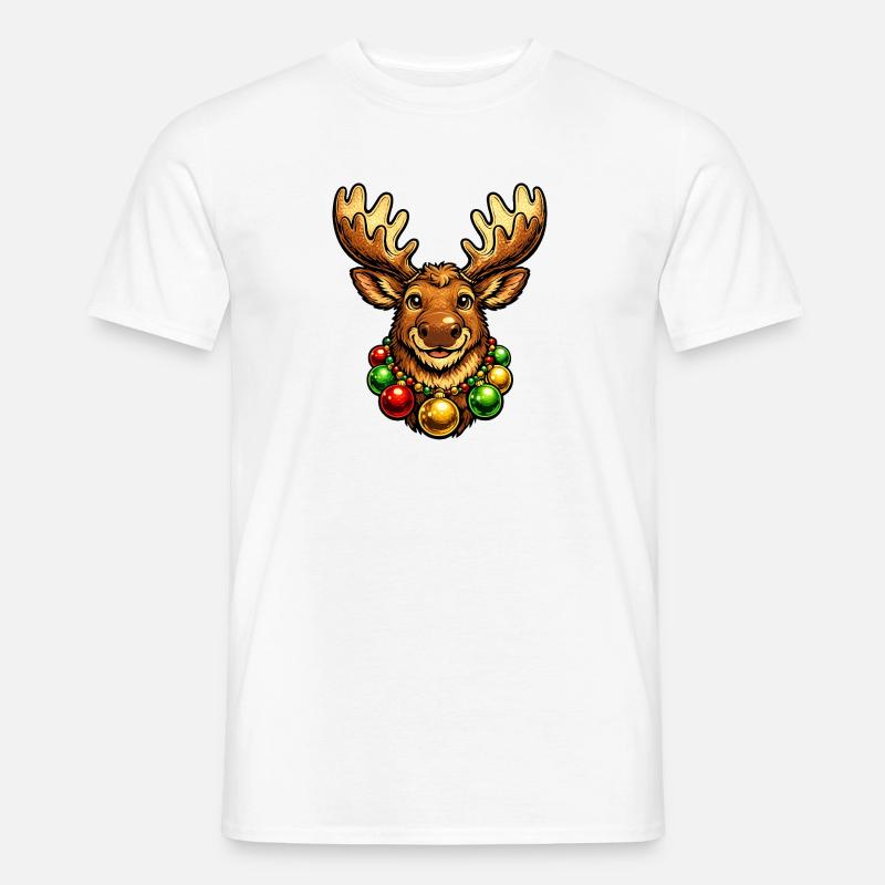 Elch mit Weihnachtsbaumkugelkette - Männer T-Shirt - Weiß