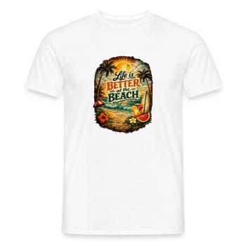 Life is better on the beach - Men's T-Shirt - white - Front - AI Model Male 178 dark (178cm)