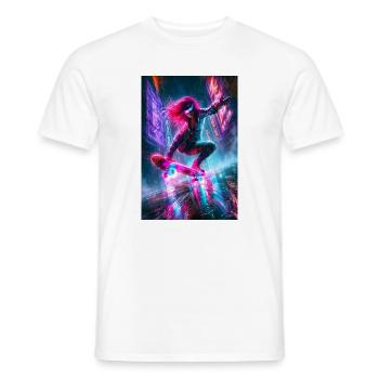 Neon Cyberpunk Skater in Rain - Men's T-Shirt - white - Front - AI Model Male 178 dark (178cm)