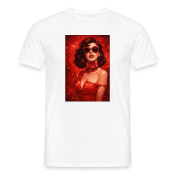 Pinup rouge satin glamour - T-shirt homme - blanc - Devant - AI Model Male 178 dark (178cm)