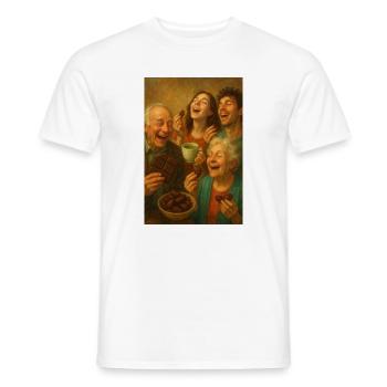 Freudige Familie beim Schokoessen - Männer T-Shirt - Weiß - Vorne - AI Model Male 178 dark (178cm)