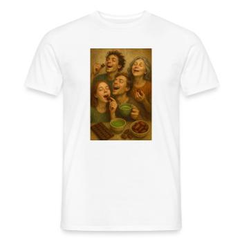 Genussrunde: Familie teilt Kakao Schoko - Männer T-Shirt - Weiß - Vorne - AI Model Male 178 dark (178cm)