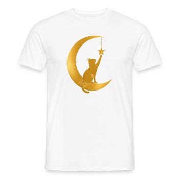 Goldener Halbmond mit einer Katze - Männer T-Shirt - Weiß - Vorne - AI Model Male 178 dark (178cm)