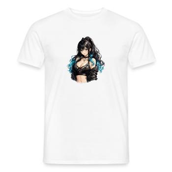 Gothic Anime Girl with Blue Flair - Men's T-Shirt - white - Front - AI Model Male 178 dark (178cm)