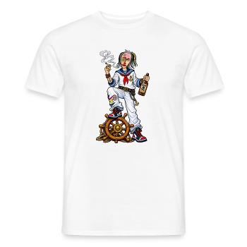 Captain Raucher at the helm - Men's T-Shirt - white - Front - AI Model Male 178 dark (178cm)