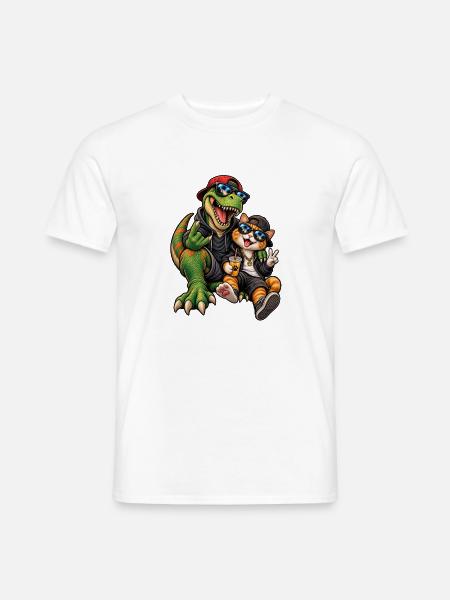 Dino & Katze: Sonnenbrillen-Duo - Männer T-Shirt - Weiß