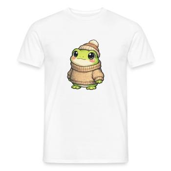 Cuddly frog in winter sweater - Men's T-Shirt - white - Front - AI Model Male 178 dark (178cm)