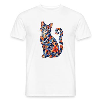 Patchwork Cat Floral Pattern - Men's T-Shirt - white - Front - AI Model Male 178 dark (178cm)