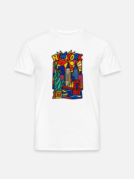 New York Pop Art Skyline - Männer T-Shirt - Weiß