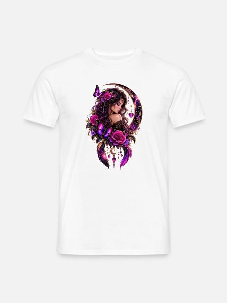 Mondgöttin mit Rosen und Schmetterlingen - Männer T-Shirt - Weiß