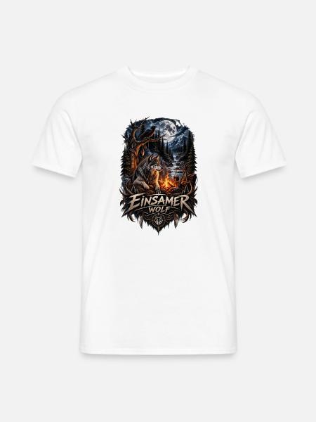 Einsamer Wolf im Mondlicht Wald - Männer T-Shirt - Weiß