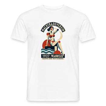 Nachtbadeverein Wannsee – Nachts sind wir schöner - Männer T-Shirt - Weiß - Vorne - AI Model Male 178 dark (178cm)