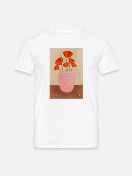 Mohn in Rosa Vase - Männer T-Shirt - Weiß
