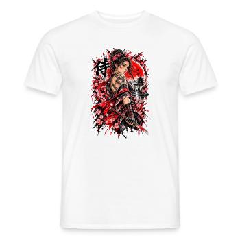 Japan Samurai Kriegerin – Sakura Design - Männer T-Shirt - Weiß - Vorne - AI Model Male 178 dark (178cm)
