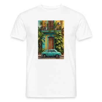 Tropischer Oldtimer im sonnenbeschienenen Innenhof - Männer T-Shirt - Weiß - Vorne - AI Model Male 178 dark (178cm)