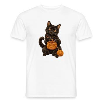 Schwarze Katze häkelt einen Korb - Männer T-Shirt - Weiß - Vorne - AI Model Male 178 dark (178cm)