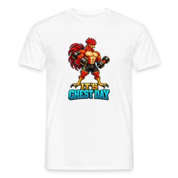 Es ist Brusttag – Muscular Rooster Gym Workout - Männer T-Shirt - Weiß - Vorne - AI Model Male 178 dark (178cm)