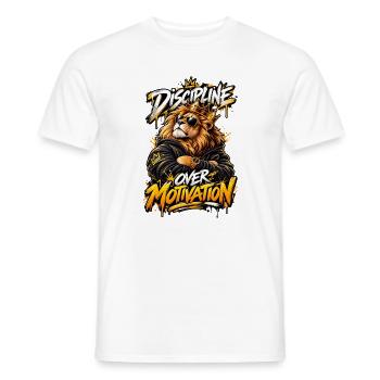 Gekrönter Löwe: Disziplin auf Motivation - Männer T-Shirt - Weiß - Vorne - AI Model Male 178 dark (178cm)