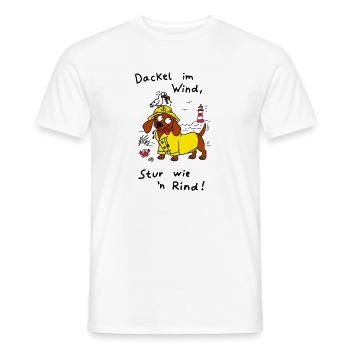 Dackel Im Wind Stur Wie N Rind – Lustig Maritim  - Männer T-Shirt - Weiß - Vorne - AI Model Male 178 dark (178cm)