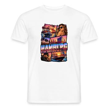Hamburg Neon Skyline Collage - Männer T-Shirt - Weiß - Vorne - AI Model Male 178 dark (178cm)