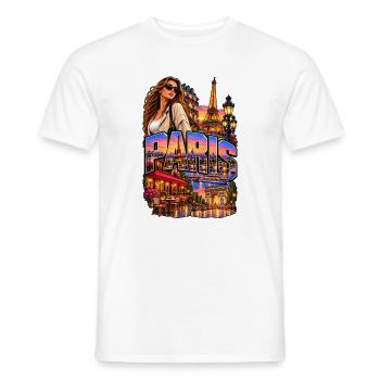 Paris Neon Skyline mit Stilfigur - Männer T-Shirt - Weiß - Vorne - AI Model Male 178 dark (178cm)
