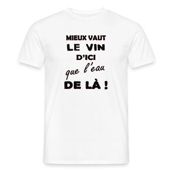 T-SHIRT Vin d'ici l'eau de là jeu de mots humour - T-shirt homme - blanc - Devant - AI Model Male 178 dark (178cm)