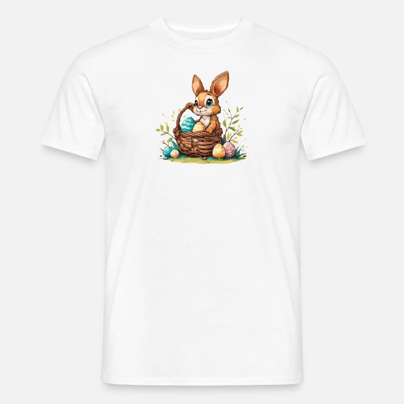 Hase mit einem befüllten Osterkorb mit Eiern - Männer T-Shirt - Weiß