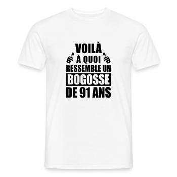 bogosse 91 ans / t-shirt anniversaire 91 ans - T-shirt homme - blanc - Devant - AI Model Male 178 dark (178cm)