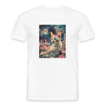 A Feline's Laser-Lit Odyssey - Men's T-Shirt - white - Front - AI Model Male 178 dark (178cm)