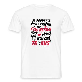 j'ai 13 ans / t-shirt enfant 13 ans - T-shirt homme - blanc - Devant - AI Model Male 178 dark (178cm)