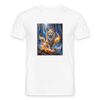 Elegant multi-tailed Kitsune with glowing foxfire - Men's T-Shirt - white - Front - AI Model Male 178 dark (178cm)