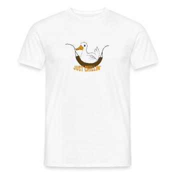 Funny duck saying Just chilling - Men's T-Shirt - white - Front - AI Model Male 178 dark (178cm)