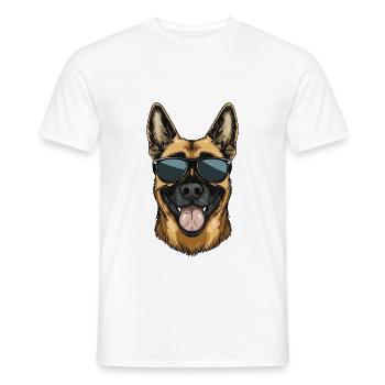 Berger belge malinois avec lunettes de soleil - T-shirt homme - blanc - Devant - AI Model Male 178 dark (178cm)