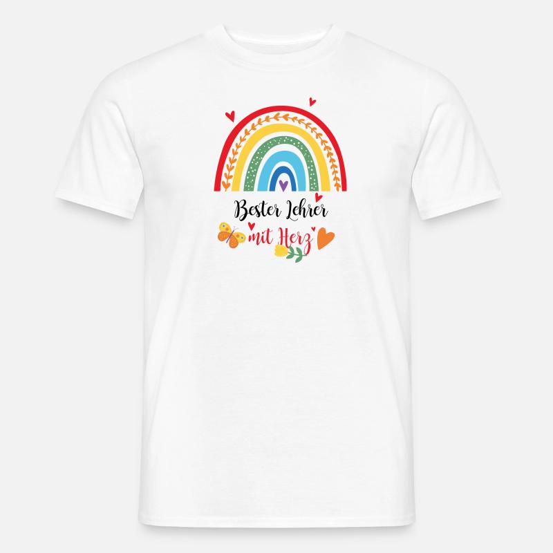 Bester Lehrer mit Herz Regenbogen - Männer T-Shirt - Weiß