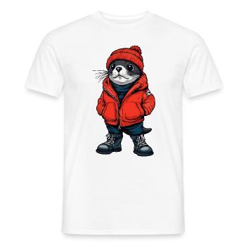 Robbe Tier Lustig Winter - Männer T-Shirt - Weiß - Vorne - AI Model Male 178 dark (178cm)