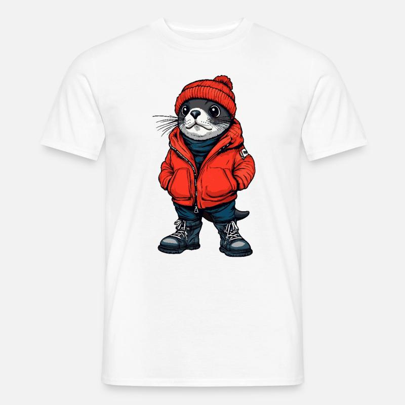 Robbe Tier Lustig Winter - Männer T-Shirt - Weiß