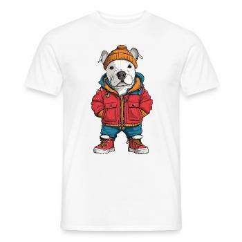 Bull Terrier Chien Drôle d’hiver - T-shirt homme - blanc - Devant - AI Model Male 178 dark (178cm)