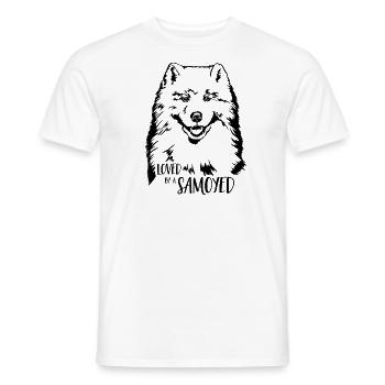 Loved by a Samoyed Dog Samoyed Dog Saying - Men's T-Shirt - white - Front - AI Model Male 178 dark (178cm)