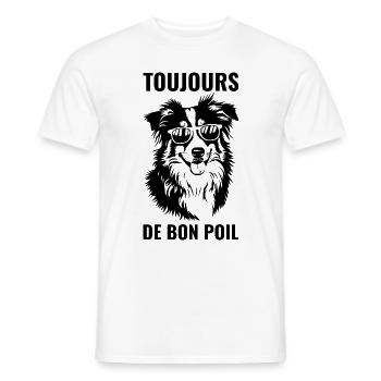 Toujours de bon poil | Humour Chien Lunette Soleil - T-shirt homme - blanc - Devant - AI Model Male 178 dark (178cm)