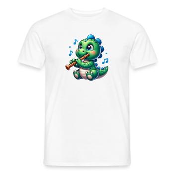 Cute Dino Playing Flute Design - Men's T-Shirt - white - Front - AI Model Male 178 dark (178cm)