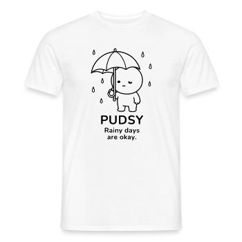 Pudsy – Les jours de pluie sont acceptables | Ambiance douillette de pluie - T-shirt homme - blanc - Devant - AI Model Male 178 dark (178cm)